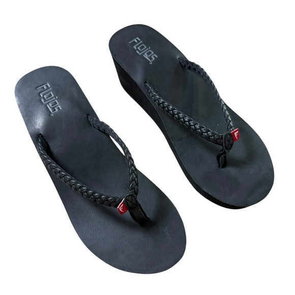 FLOJOS Platform Wedge Flip Flop Thong Sandals Size US 9 EURO 40.5 Black - Picture 2 of 8